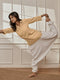 Women's Chiku Cotton Linen Kurta With White Cotton Lycra Harem Pants Yoga Set
